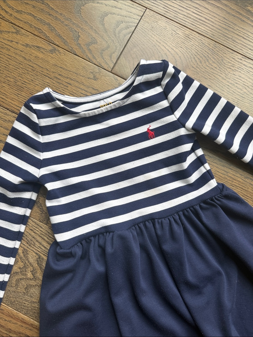 Ralph Lauren Navy, White & Red Striped Long-Sleeve Knit Dress 3T GUC - Picture 3 of 9